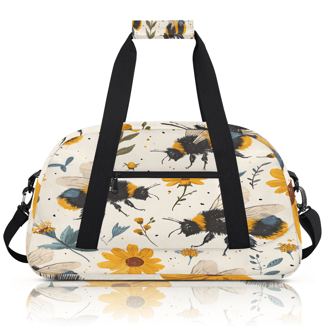 Herdesigns Bee Sports Duffle Bag for Women & Men, Flowers Bee Gym Bag Dance Bag Overnight Bag Carry On Weekender Travel Bag