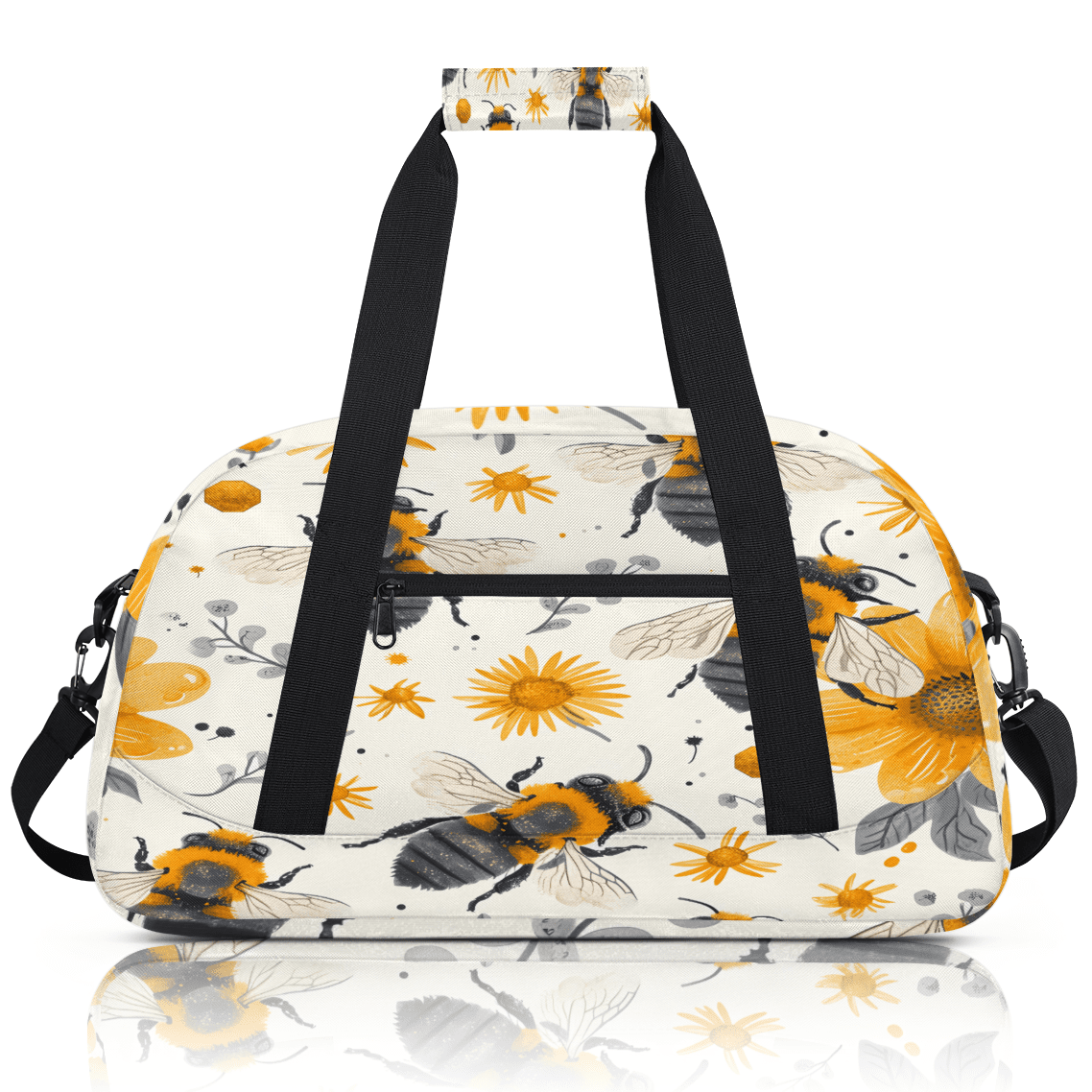 Herdesigns Bee Sports Duffle Bag for Women & Men, Honeybee Flowers Floral Gym Bag Dance Bag Overnight Bag Carry On Weekender Travel Bag