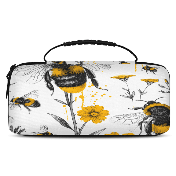 Herdesigns Bee Yellow Flower Floral Carrying Case for Nintendo Switch OLED Model 2021 & Switch 2017 with 20 Game Card Slots, Portable Travel Carry Case for Accessories and Console