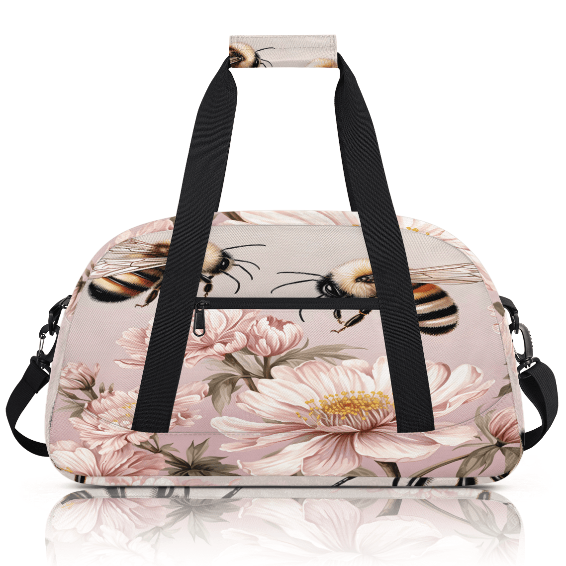 Herdesigns Bee and Flower Sports Duffle Bag for Women & Men, Bee Theme Gym Bag Dance Bag Overnight Bag Carry On Weekender Travel Bag