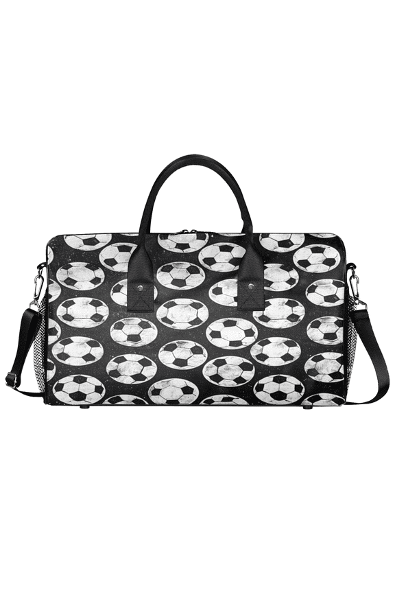 Black And White Soccer Ball Travel Duffle Bag Sport Gym Bag, Waterproof Weekender Overnight Carry on Tote for Women Men,