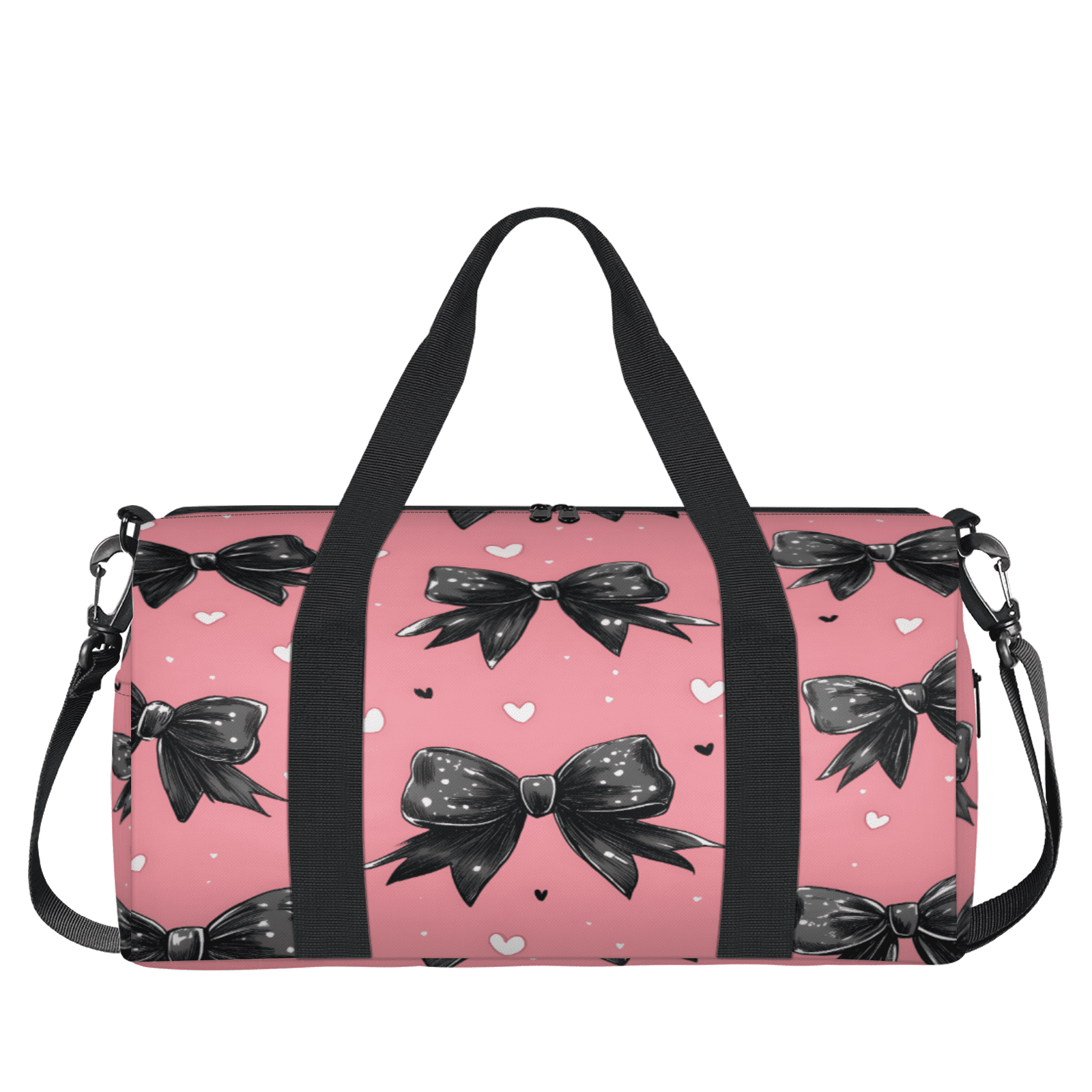 Herdesigns Black Bow Gym Bag for Women, Duffle Bag for Travel Sport, Love Heart Lightweight Waterproof Carry on Weekender Dance Yoga Workout Bags