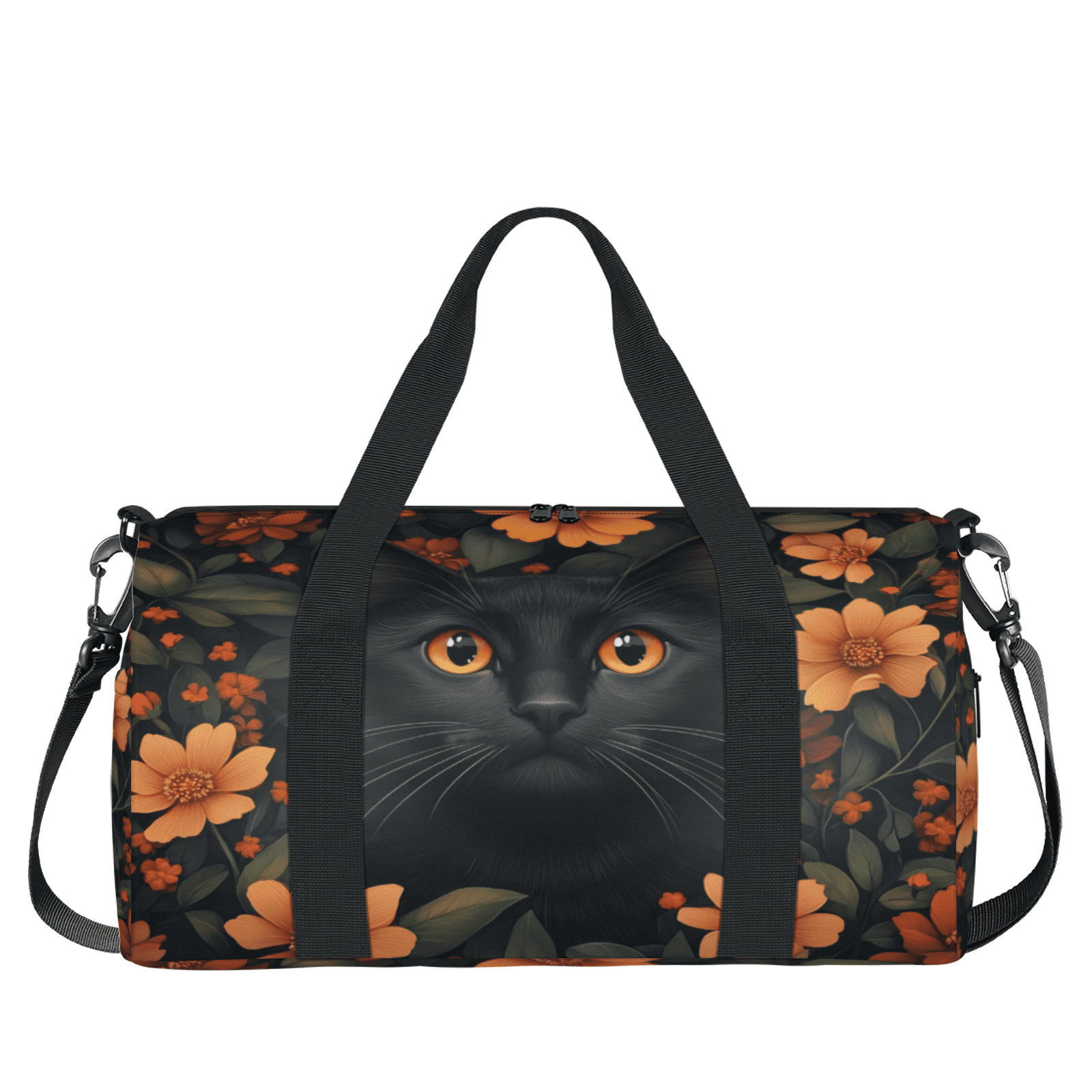 Herdesigns Black Cat Gym Bag for Women, Cute Cat Duffle Bag for Travel Sport, Lightweight Waterproof Carry on Weekender Overnight Dance Yoga Workout Bags