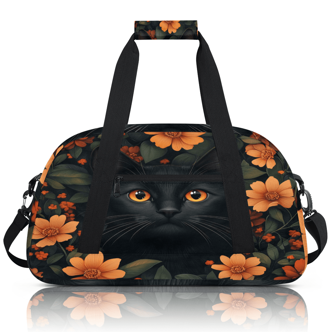 Herdesigns Black Cat Sports Duffle Bags Travel Duffle Bag Gym Bag Cute Cat Weekender Travel Bag Waterproof Overnight Bag Carry On Travel Tote Bag Dance Bags