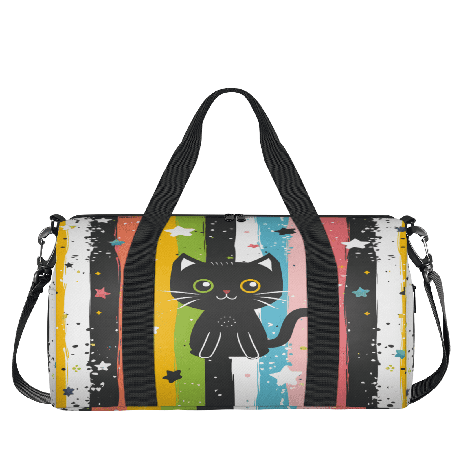 Herdesigns Black Cat Travel Duffle Bag Sports Yoga Weekender Overnight Carry on Workout Bags Lightweight Waterproof Gym Tote Bag for Women