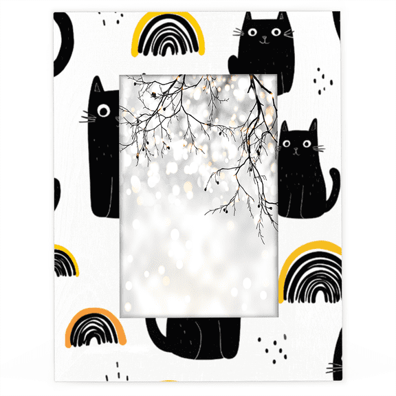 Herdesigns Black Cats 4x6 Picture Frame Rainbow Wood Photo Frame Table Display or Wall Hanging Decoration for Vertical or Horizontal Display
