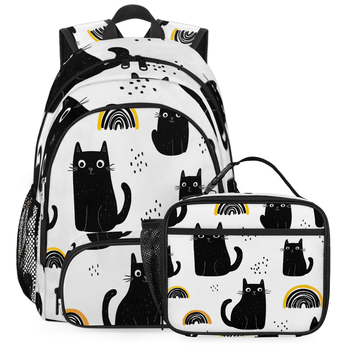 Herdesigns Black Cats Backpack with Lunch Box Rainbow Lightweight Large ...