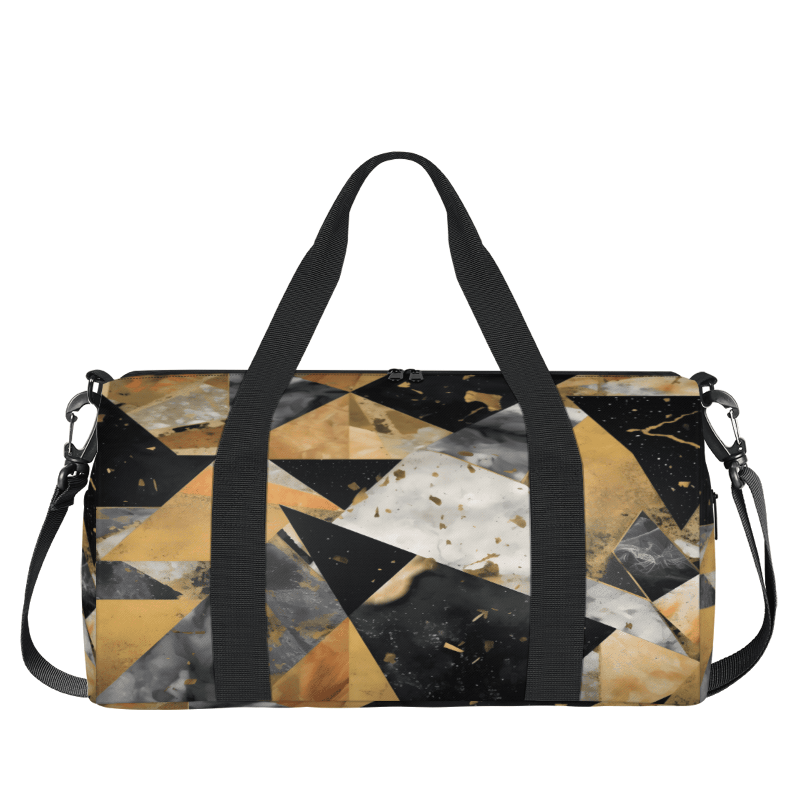 Herdesigns Black Gray Gold Marble Travel Duffle Bag Sports Yoga Weekender Overnight Carry on Workout Bags Lightweight Waterproof Gym Tote Bag for Women
