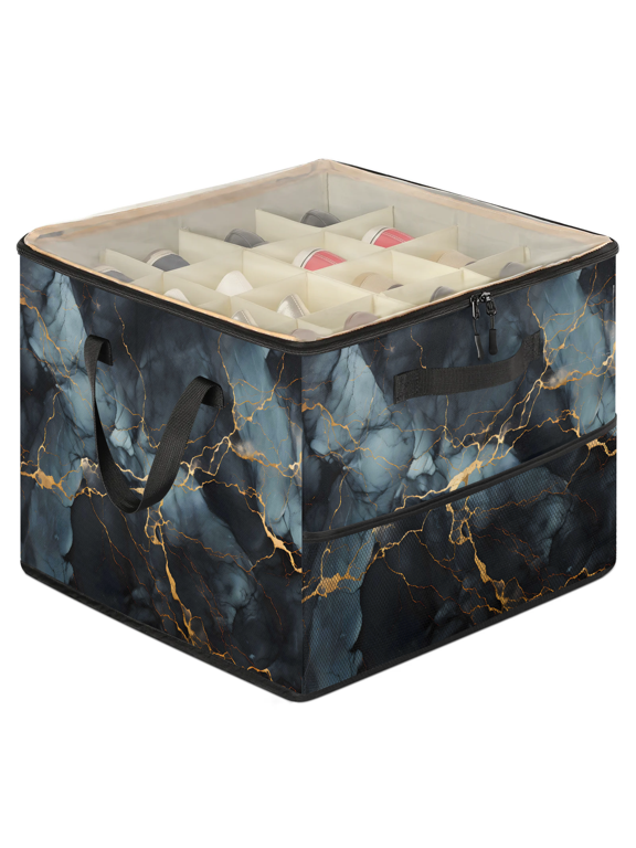 Black Marble Shoe Storage Organizer for Closet, Foldable Shoe Storage Box with Clear Lid & Adjustable Dividers, Space Saving Shoes Holder, Shoe Containers