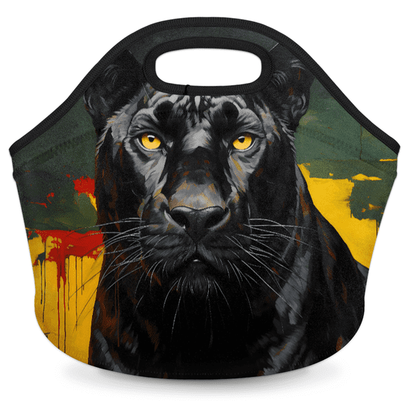 Herdesigns Black Panther Dog Insulated Neoprene Lunch Bag for Women Men Lunch Box Washable Reusable Lunch Tote Lightweight Lunch Handbag for Work Outdoor Picnic