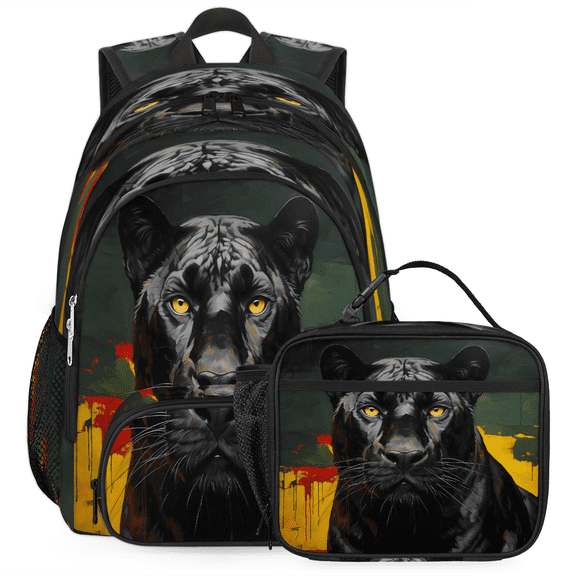 Herdesigns Black Panther Dog Large Backpack Set with Lunch Box Lightweight Water Resistant Travel Laptop Backpacks Casual Daypacks for Women Men