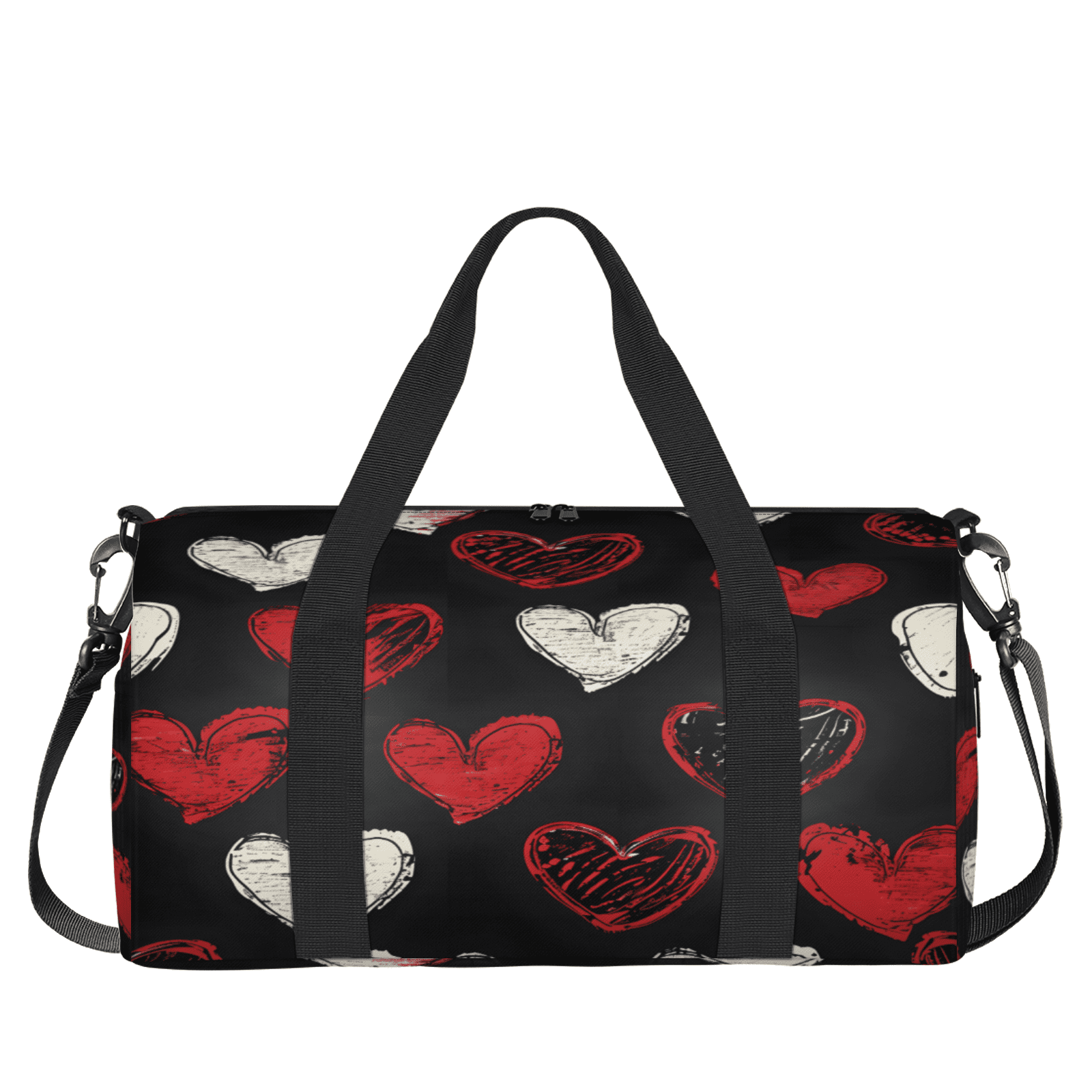 Herdesigns Black Red Hearts Gym Bag for Women, Duffle Bag for Travel Sport, Hearts Romantic Lightweight Waterproof Carry on Weekender Dance Yoga Workout Bags