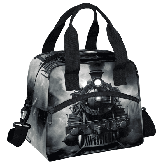 Herdesigns Black Steam Train Insulated Lunch Bag for Women Men Adults Large Reusable Lunch Box Leakproof Portable Cooler Tote Bags with Adjustable Shoulder Strap