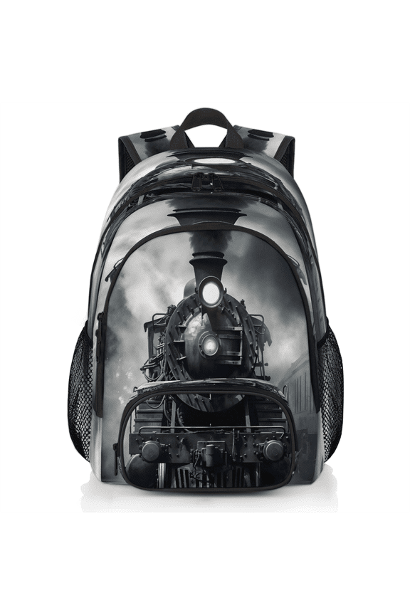 Black Steam Train Laptop Backpack for Women Men, 18.3 Inch Large Computer Backpacks Fashion Teacher Nurse Bag Casual Daypack for Work Travel