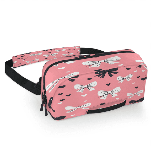 Herdesigns Black White Bow Carrying Case Bag for Gaming Console, Waterproof Travel Crossbody Sling Bag Compatible with Nintendo Switch 2, Adjustable Shoulder Strap Chest Bag, Love Heart