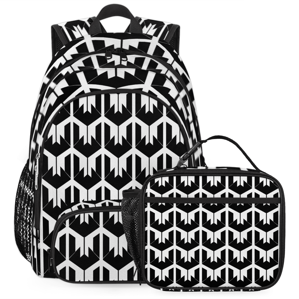 Herdesigns Black White Geometry Backpack with Lunch Box Lightweight ...
