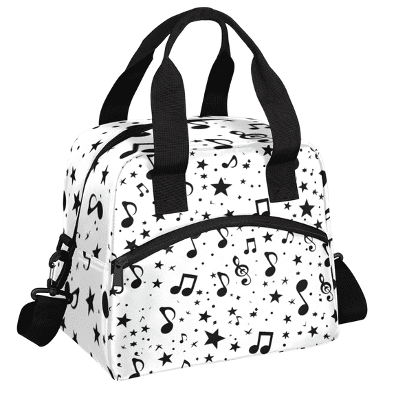 Herdesigns Black and White Music Insulated Lunch Bag for Women Men Adults Large Reusable Lunch Box Musical Notes Leakproof Cooler Tote Bags with Adjustable Shoulder Strap
