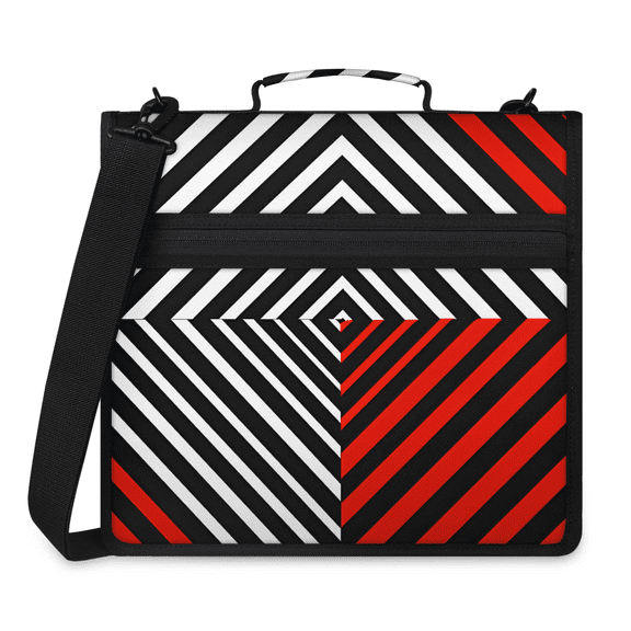 Herdesigns Black White and Red Zipper Binder 1.5 Inch 3 D-Rings with Shoulder Strap & Handle, Waterproof Striped Binder Organizer Bag for 13 Inch Laptop