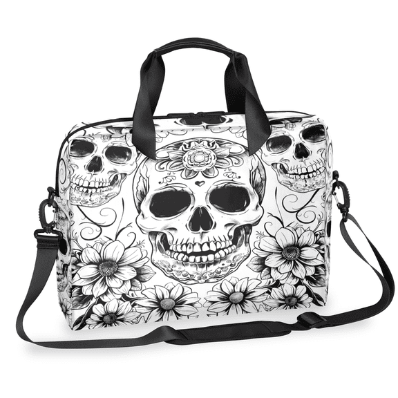 Herdesigns Black White Skull Skeleton Laptop Bag for Women Men, Computer Case Briefcase Messenger Bags, 15-15.6 inch Laptop Sleeve Shoulder Bag