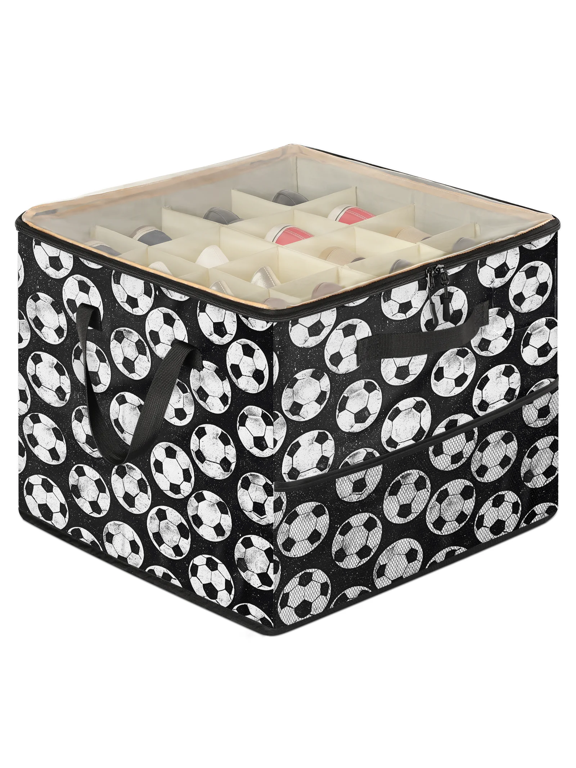 Black And White Soccer Ball Shoe Storage Organizer for Closet, Foldable Shoe Storage Box with Clear Lid & Adjustable Dividers, Space Saving Shoes Holder, Shoe Containers