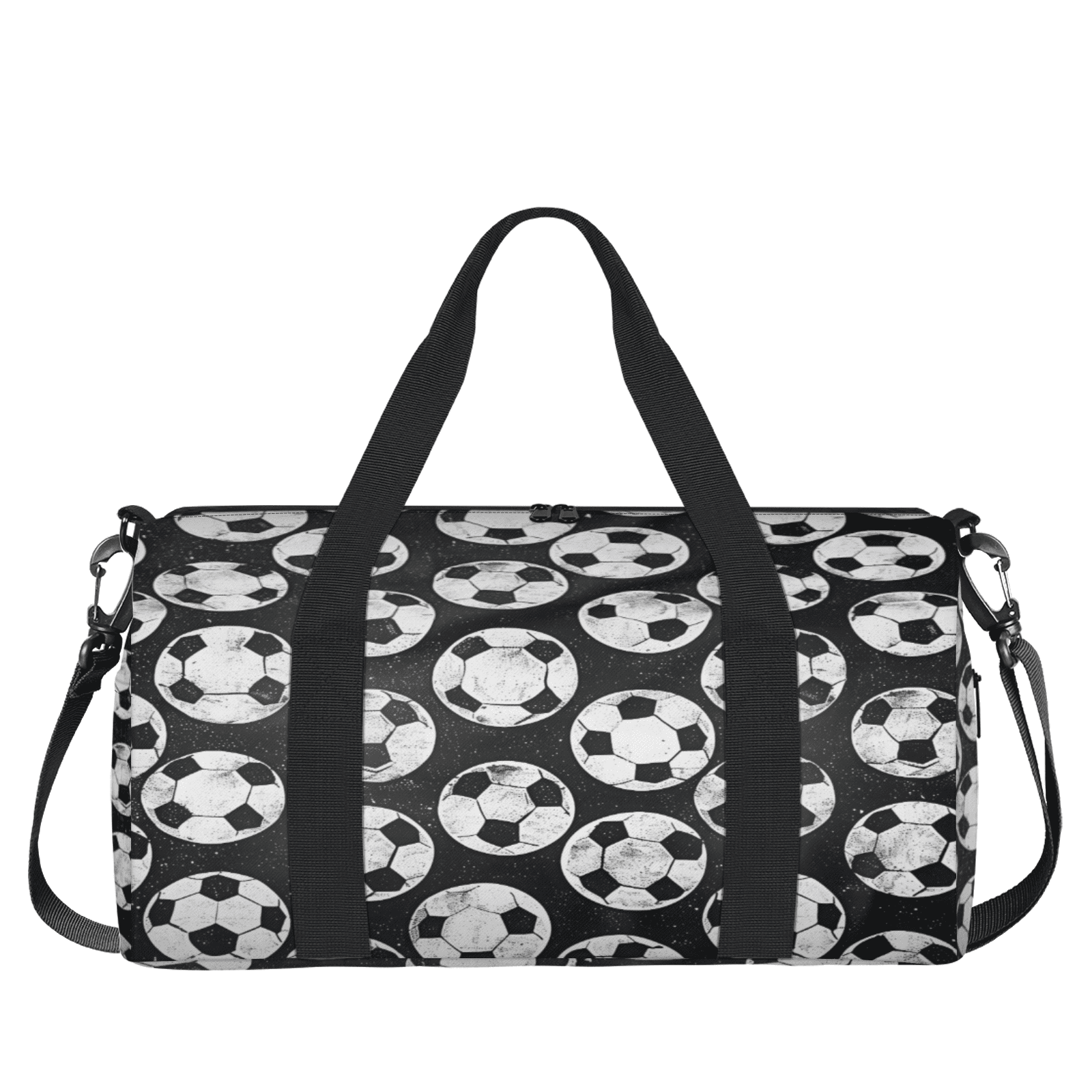 Herdesigns Black And White Soccer Ball Travel Duffle Bag Sports Yoga Weekender Overnight Carry on Workout Bags Lightweight Waterproof Gym Tote Bag for Women