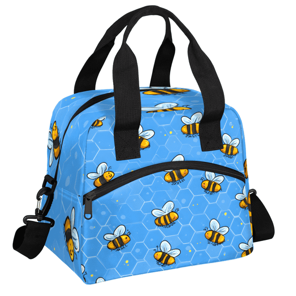 Herdesigns Black Yellow Bee Insulated Lunch Bag for Women Men Adults Large Reusable Lunch Box Leakproof Cooler Tote Bags with Adjustable Shoulder Strap