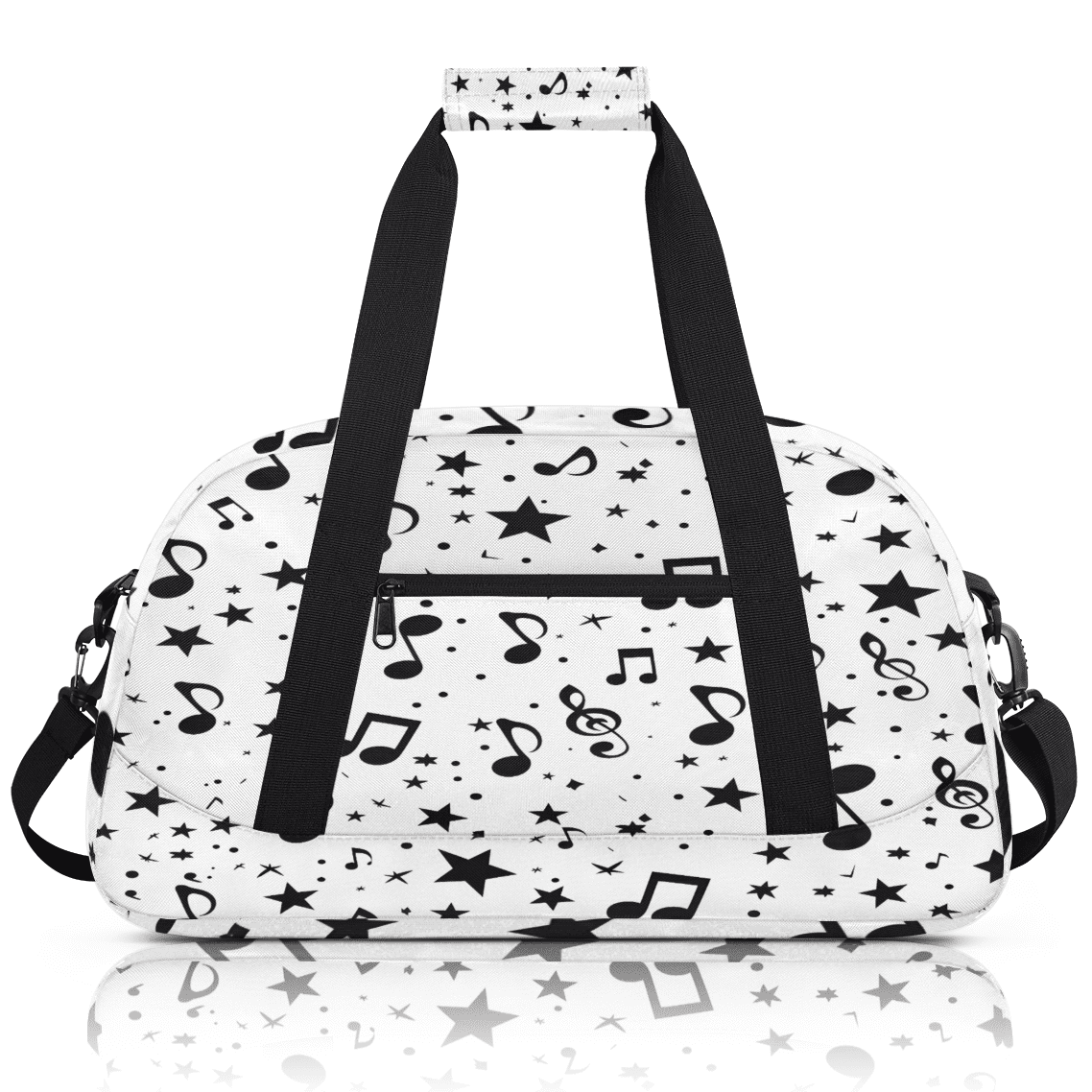 Herdesigns Black and White Music Sports Duffle Bag for Women & Men, Musical Notes Gym Bag Dance Bag Overnight Bag Carry On Weekender Travel Bag