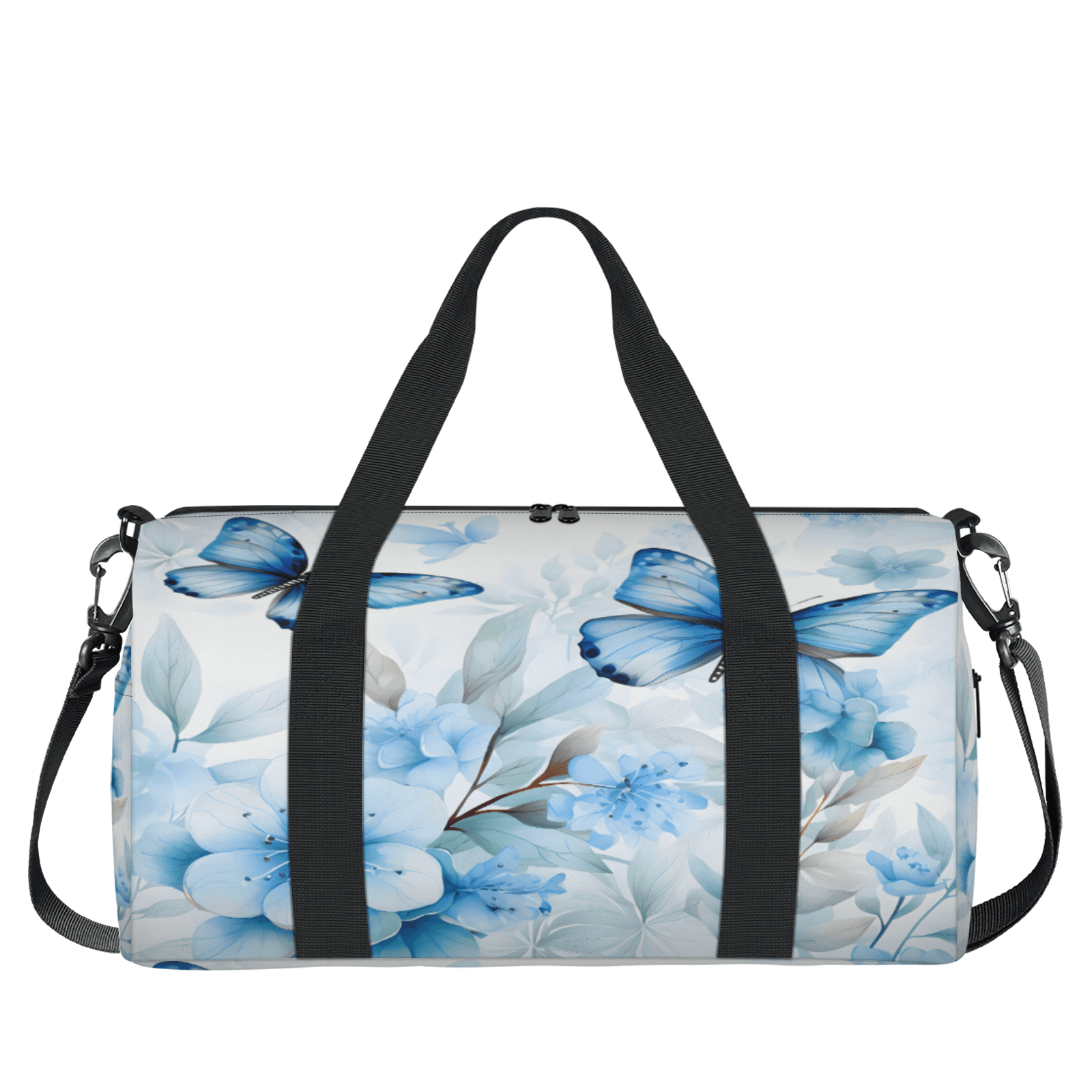 Herdesigns Blue Butterfly Flower Travel Duffle Bag Sports Yoga Weekender Overnight Carry on Workout Bags Lightweight Waterproof Gym Tote Bag for Women