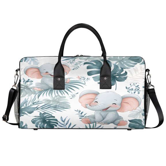 Herdesigns Blue Elephant Travel Gym Bag, Tropical Palm Leaves Sports Duffle Bag Waterproof Lightweight Weekend Carry On Tote for Men Women