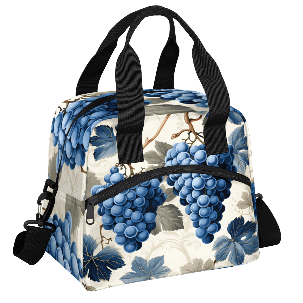 Herdesigns Blue Grapes Insulated Lunch Bag for Women Men Adults Large Reusable Lunch Box Fruit Leakproof Cooler Tote Bags with Adjustable Shoulder Strap