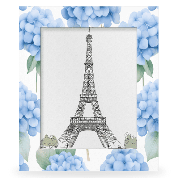 Herdesigns Blue Hydrangeas 8x10 Picture Frame, Wood Photo Frame for Wall & Tabletop, Vertical & Horizontal Display Home Decor