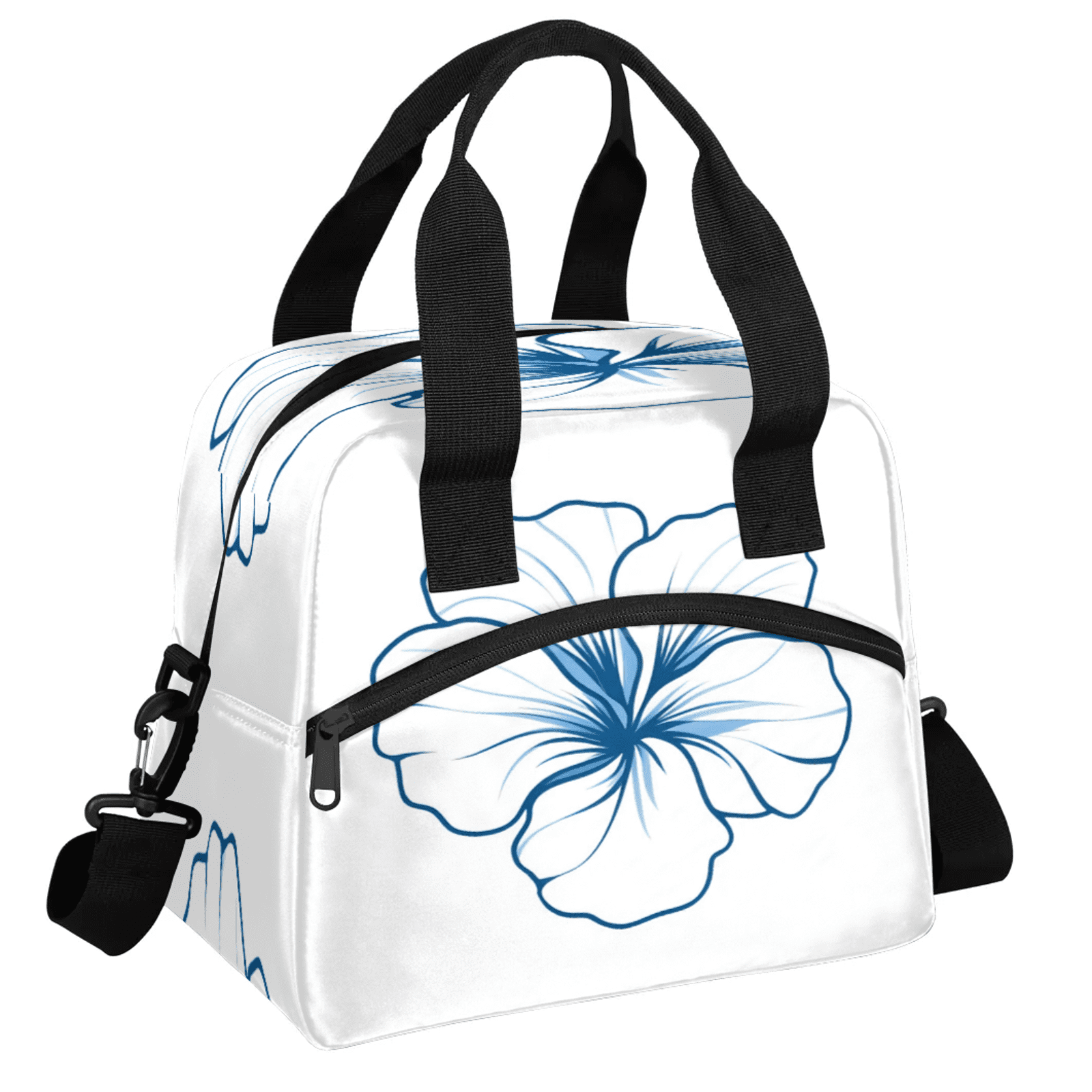 Herdesigns Blue Lunch Bag for Women Men Adult, Floral Large Insulated Reusable Lunch Box Leakproof Portable Cooler Tote Bags for Work Picnic Beach