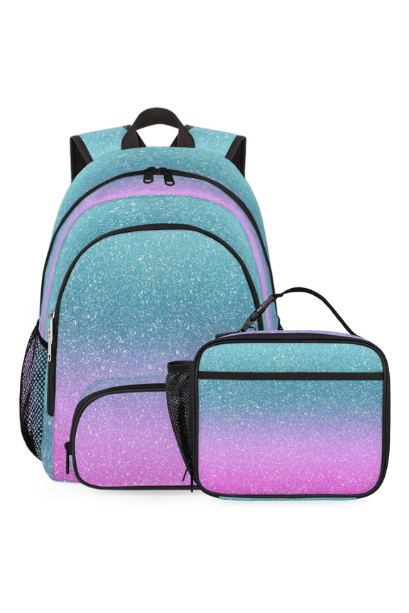 Blue Pik Inch Glitter Star Large Backpack Set with Lunch Box Lightweight Water Resistant Travel Laptop Backpacks Casual Daypacks for Women Men