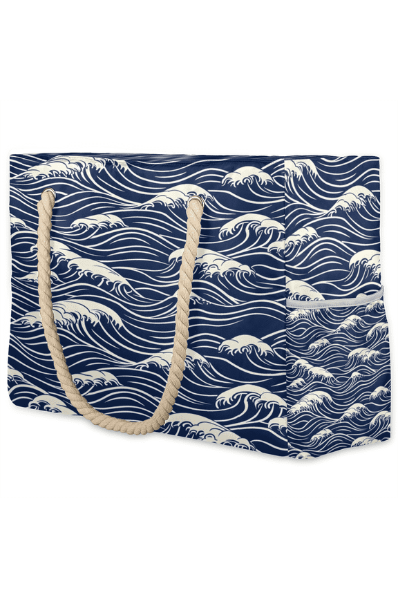 Blue Sea Wave Tote Beach Bag for Women Ladies Large Zipper Beach Bags Ocean Theme Waterproof Sandproof Sports Gym Swim Pool Travel Bag