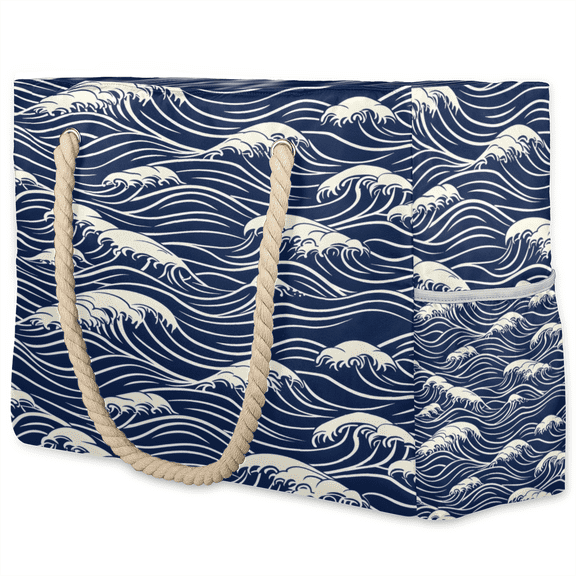 Herdesigns Blue Sea Wave Tote Beach Bag for Women Ladies Large Zipper Beach Bags Ocean Theme Waterproof Sandproof Sports Gym Swim Pool Travel Bag