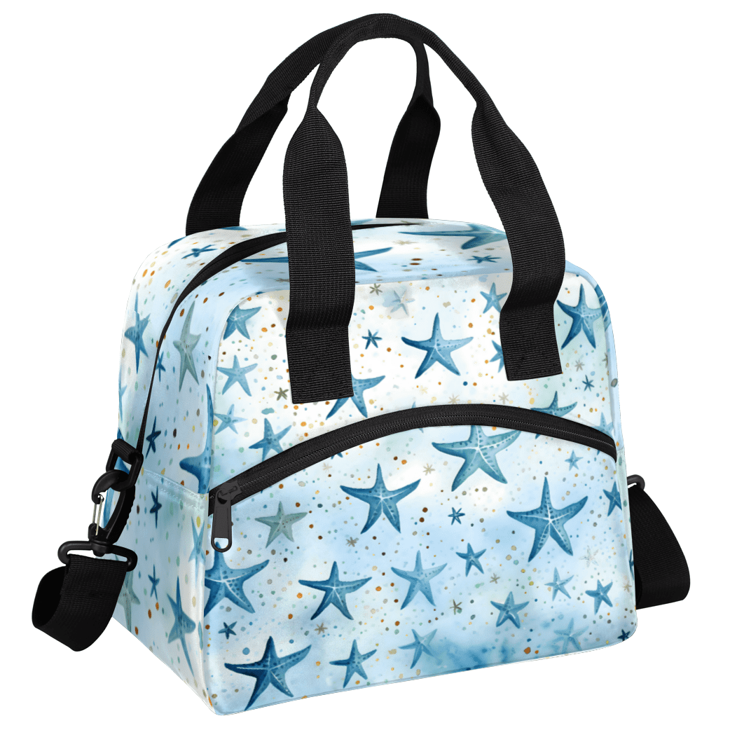 Herdesigns Blue Starfish Insulated Lunch Bag for Women Men Adults Large Reusable Lunch Box Leakproof Portable Cooler Tote Bags with Adjustable Shoulder Strap
