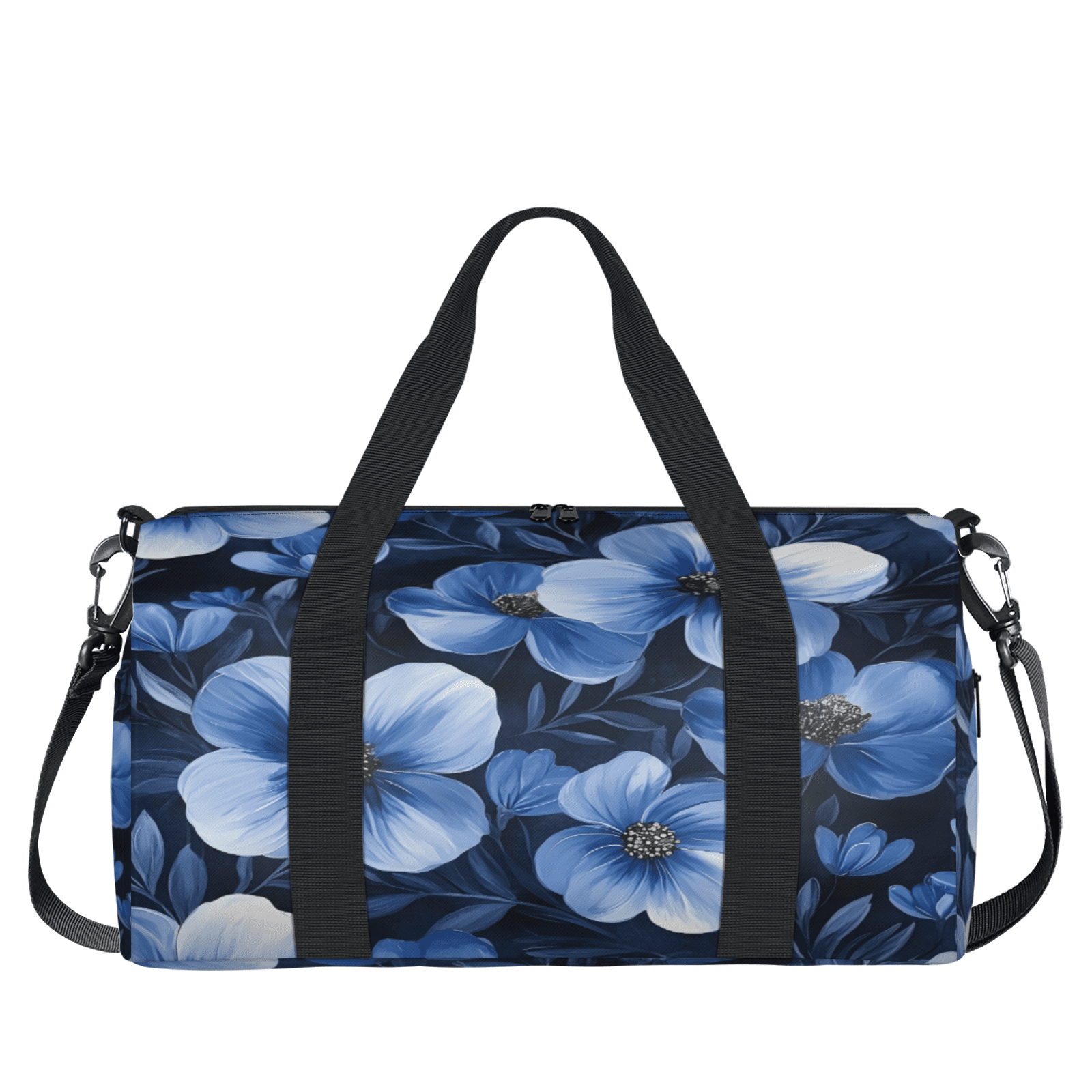 Herdesigns Blue Travel Duffle Bag Sports Yoga Weekender Overnight Carry on Workout Bags Lightweight Waterproof Gym Tote Bag for Women Flowers