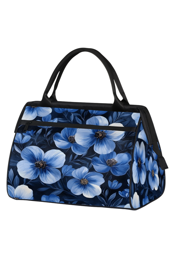 Blue Weekender Travel Duffel Bag Flowers Carry On Overnight Gym Hospital Bag Personal Item Travel Bag
