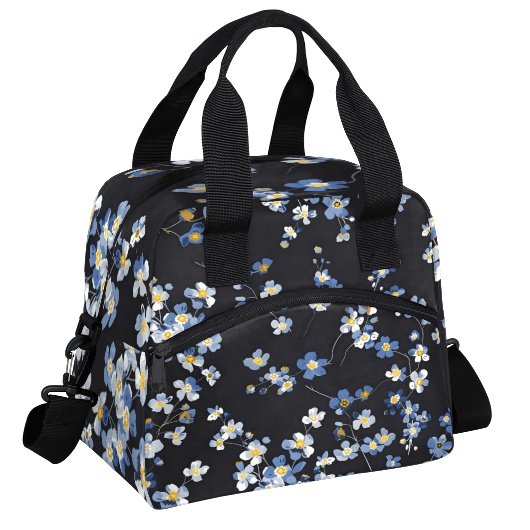Herdesigns Blue Wildflowers Insulated Lunch Bag for Women Men Adults Large Reusable Lunch Box Leakproof Portable Cooler Tote Bags with Adjustable Shoulder Strap