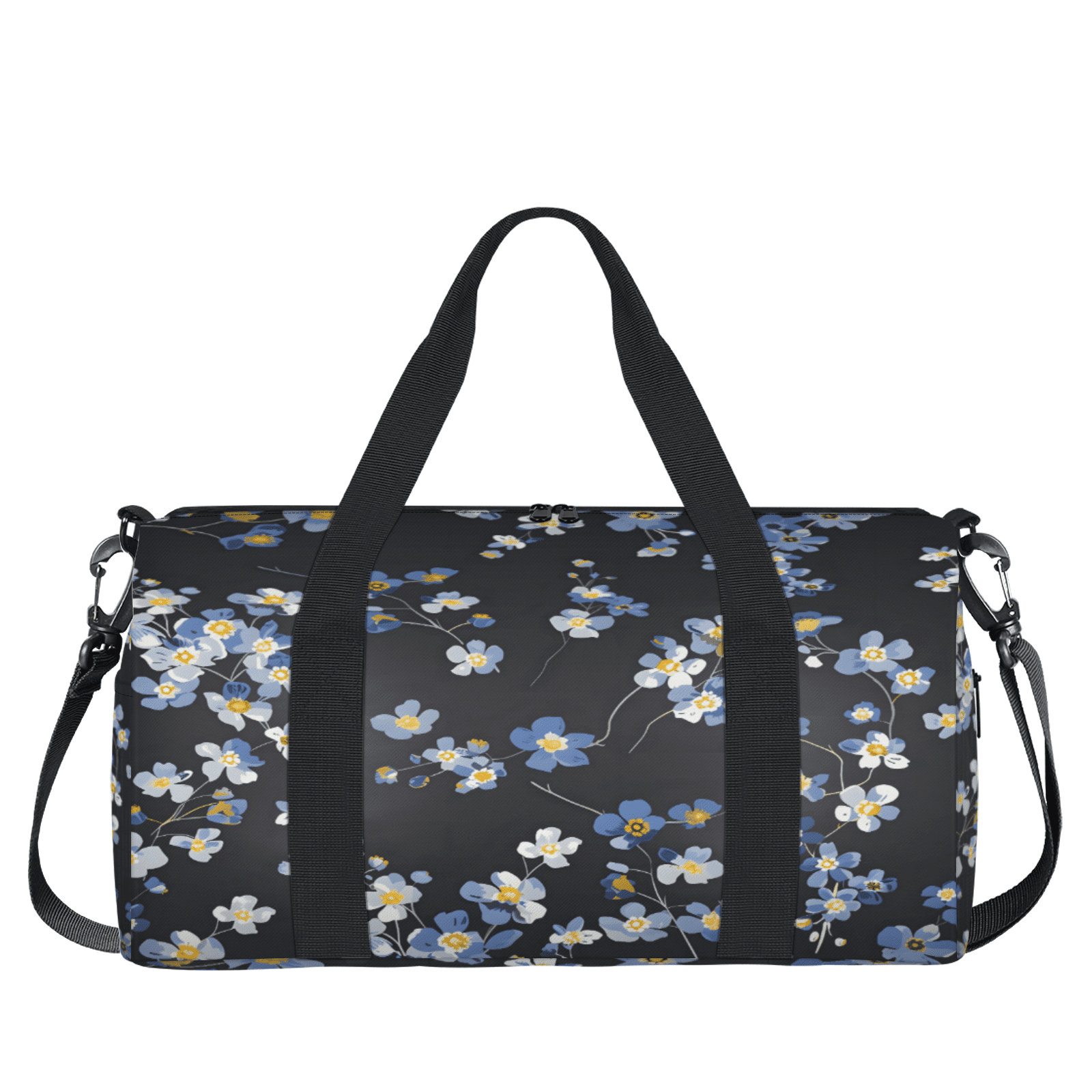 Herdesigns Blue Wildflowers Travel Duffle Bag Sports Yoga Weekender Overnight Carry on Workout Bags Lightweight Waterproof Gym Tote Bag for Women