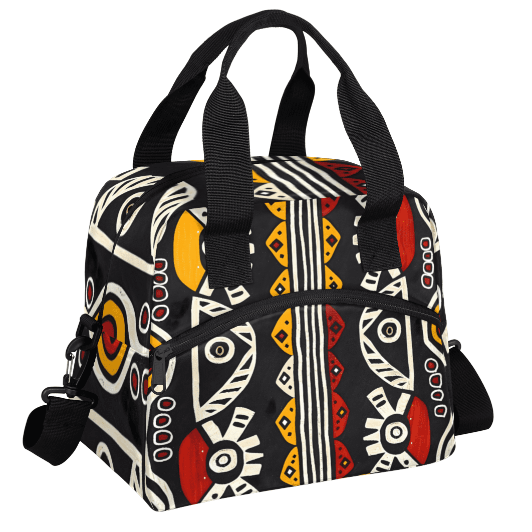 Herdesigns Bohemian Geometric Stripes Insulated Lunch Bag for Women Men Adults Large Reusable Lunch Box Leakproof Portable Cooler Tote Bags with Adjustable Shoulder Strap