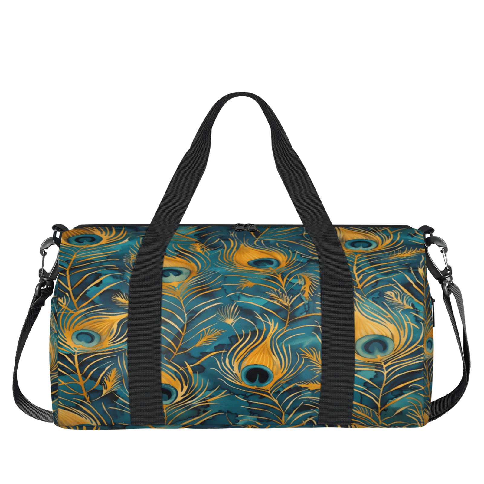 Herdesigns Bohemian Peacock Feather Travel Duffle Bag Sports Yoga Weekender Overnight Carry on Workout Bags Lightweight Waterproof Gym Tote Bag for Women