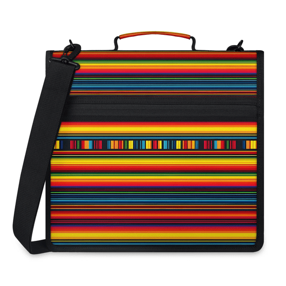 Herdesigns Bohemian Striped Zipper Binder 1.5 Inch 3 D-Rings with Shoulder Strap & Handle, Waterproof Boho Colorful Striped Binder Organizer Bag for 13 Inch Laptop