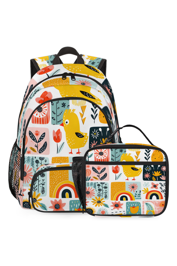 Boho Backpack with Lunch Box Chicken Rainbow Lightweight Large Travel Work Laptop Backpacks Set Casual Daypacks