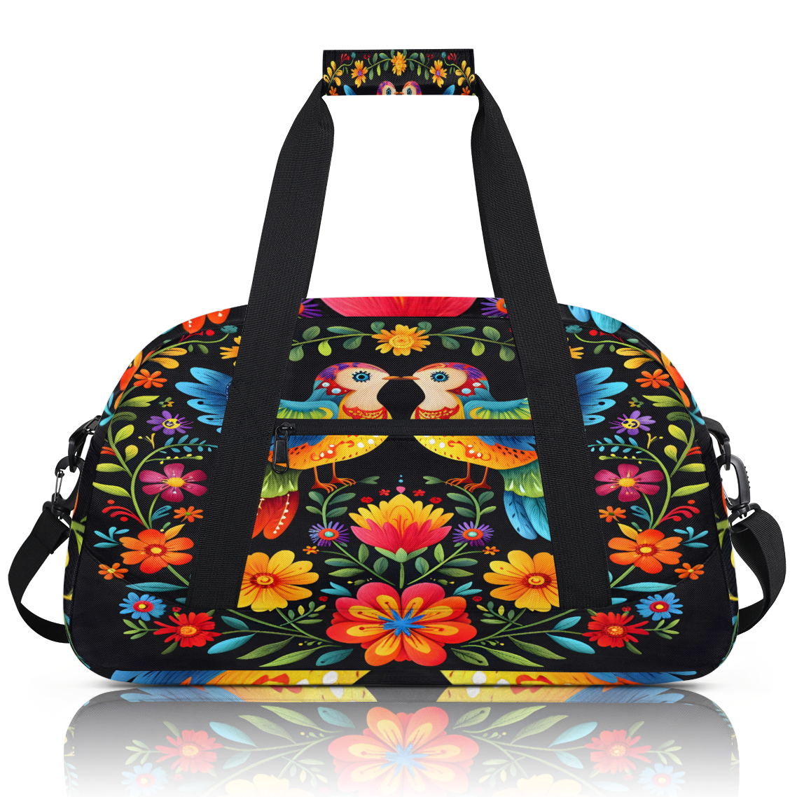 Herdesigns Sports Duffle Bags Travel Duffle Bag Gym Bag Mexico Otomi Stylel Foral Bird Weekender Travel Bag Waterproof Overnight Bag Carry On Travel Tote Bag Dance Bags