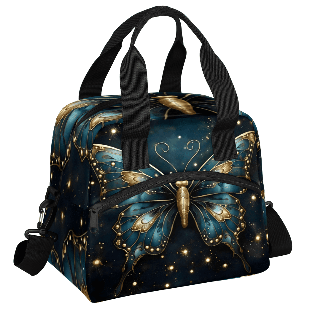 Herdesigns Boho Butterfly Insulated Lunch Bag for Women Men Adults Large Reusable Lunch Box Leakproof Portable Cooler Tote Bags with Adjustable Shoulder Strap