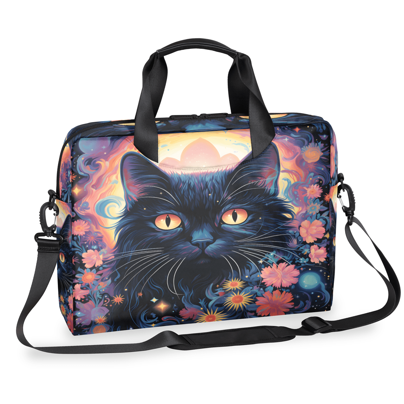 Herdesigns Boho Cat Laptop Bag for Women Men, Computer Case Briefcase Messenger Bags, 15-15.6 inch Laptop Sleeve Shoulder Bag