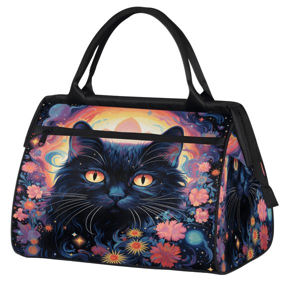 Herdesigns Boho Cat Overnight Weekender Bag for Women Men Flower Cat Carry On Overnight Travel Duffle Bag Labor Delivery Bag for Hospital