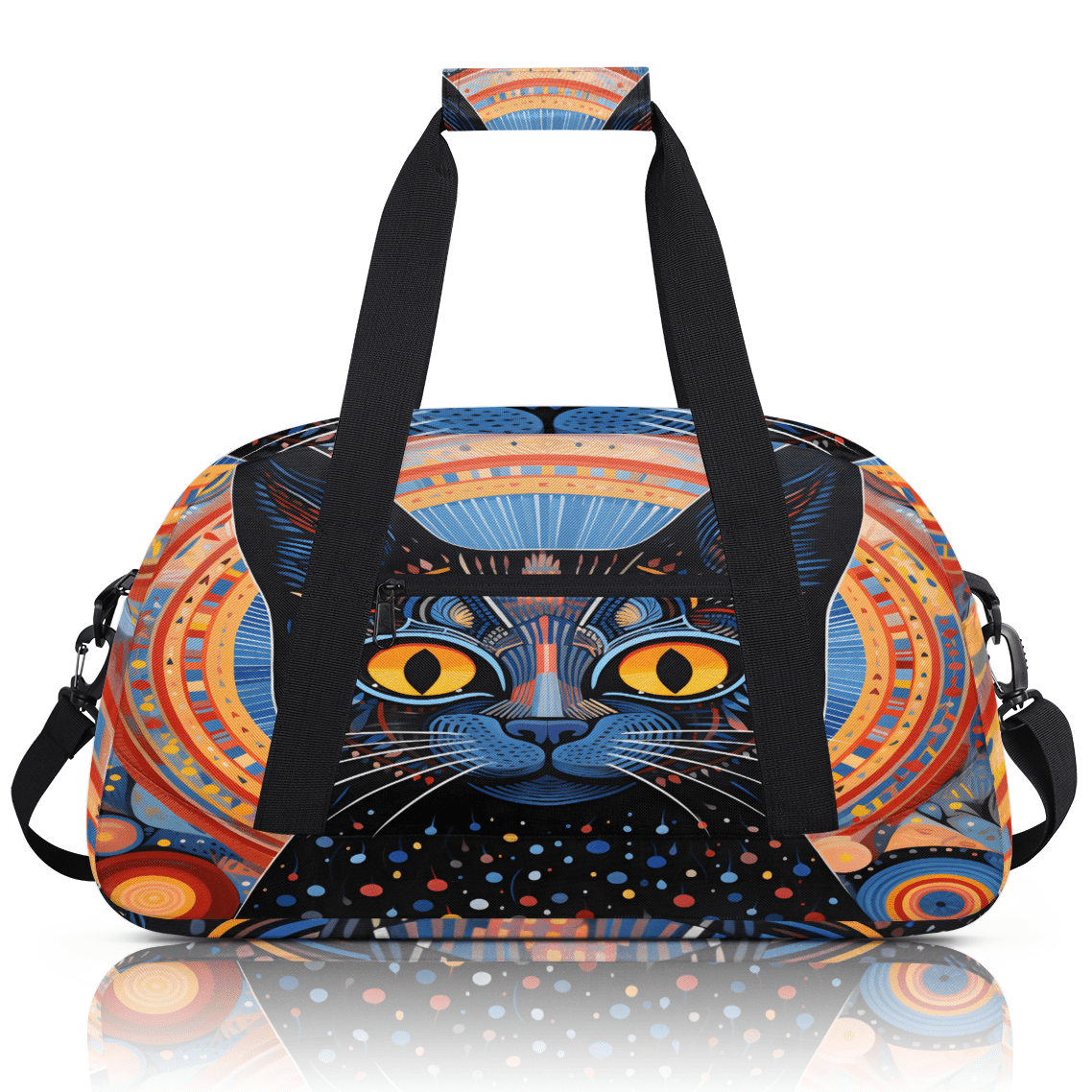 Herdesigns Boho Cat Sports Duffle Bag for Women & Men, Ethnic Cat Gym Bag Dance Bag Overnight Bag Carry On Weekender Travel Bag
