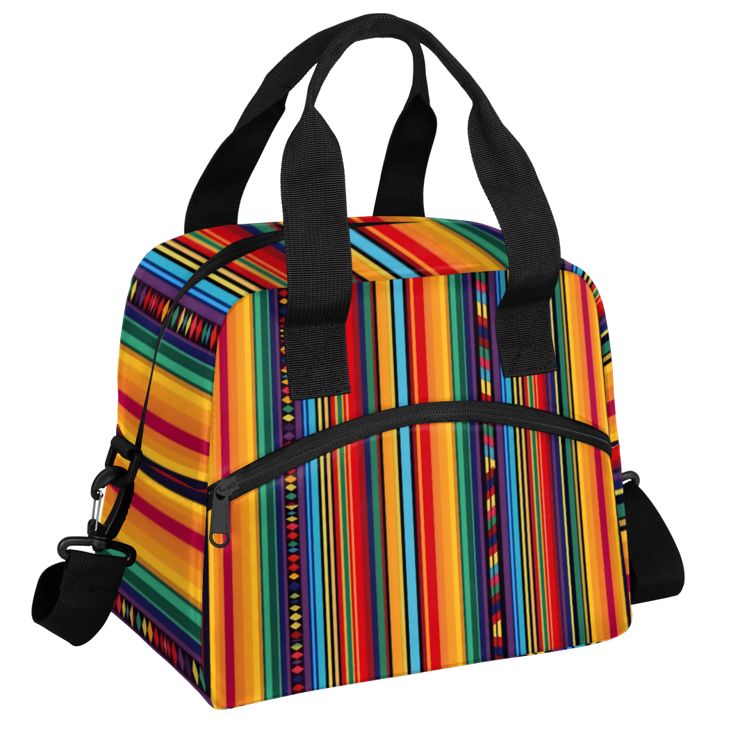 Herdesigns Boho Colorful Striped Insulated Lunch Bag for Women Men Adults Large Reusable Lunch Box Leakproof Portable Cooler Tote Bags with Adjustable Shoulder Strap